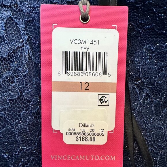 Vince Camuto Size 12 Elegant Navy Blue Lace Bodycon Cocktail Dress - Picture 5 of 5